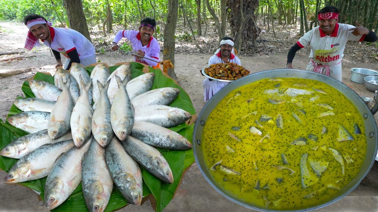 Bengali special Sorshe Ilish & Kochu recipe cooking for village people | villfood Kitchen