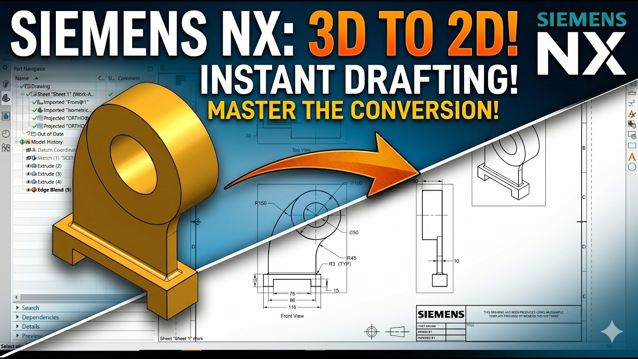 Siemens NX Tutorial : How to convert 3D to 2D Drawing | Drafting tutorial in NX