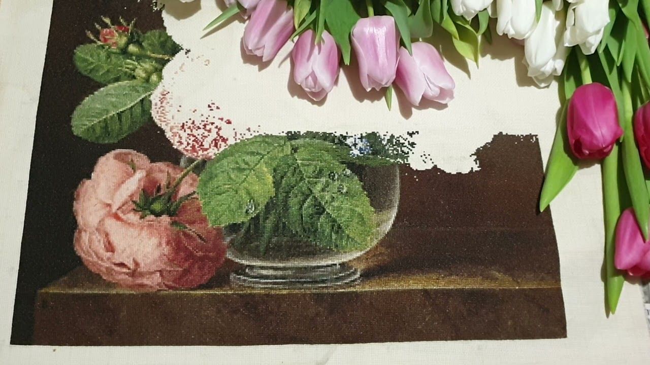 Розы в стекляной вазе, 36% готово, налог и как крадут наши видео))