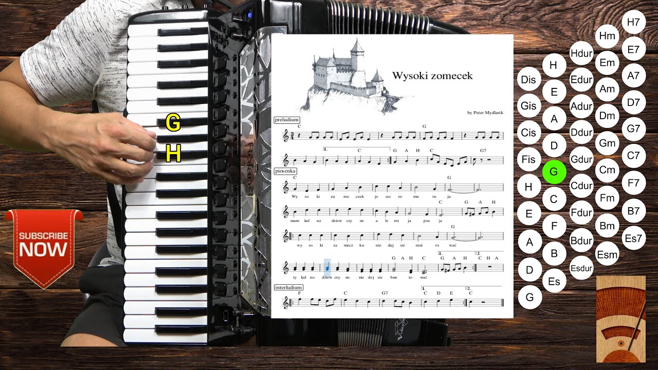 Wysoki Zomecek - Jak grać / Polskie piosenki - Nuty - Tutorial, Akordeon 🇵🇱 🇸🇰