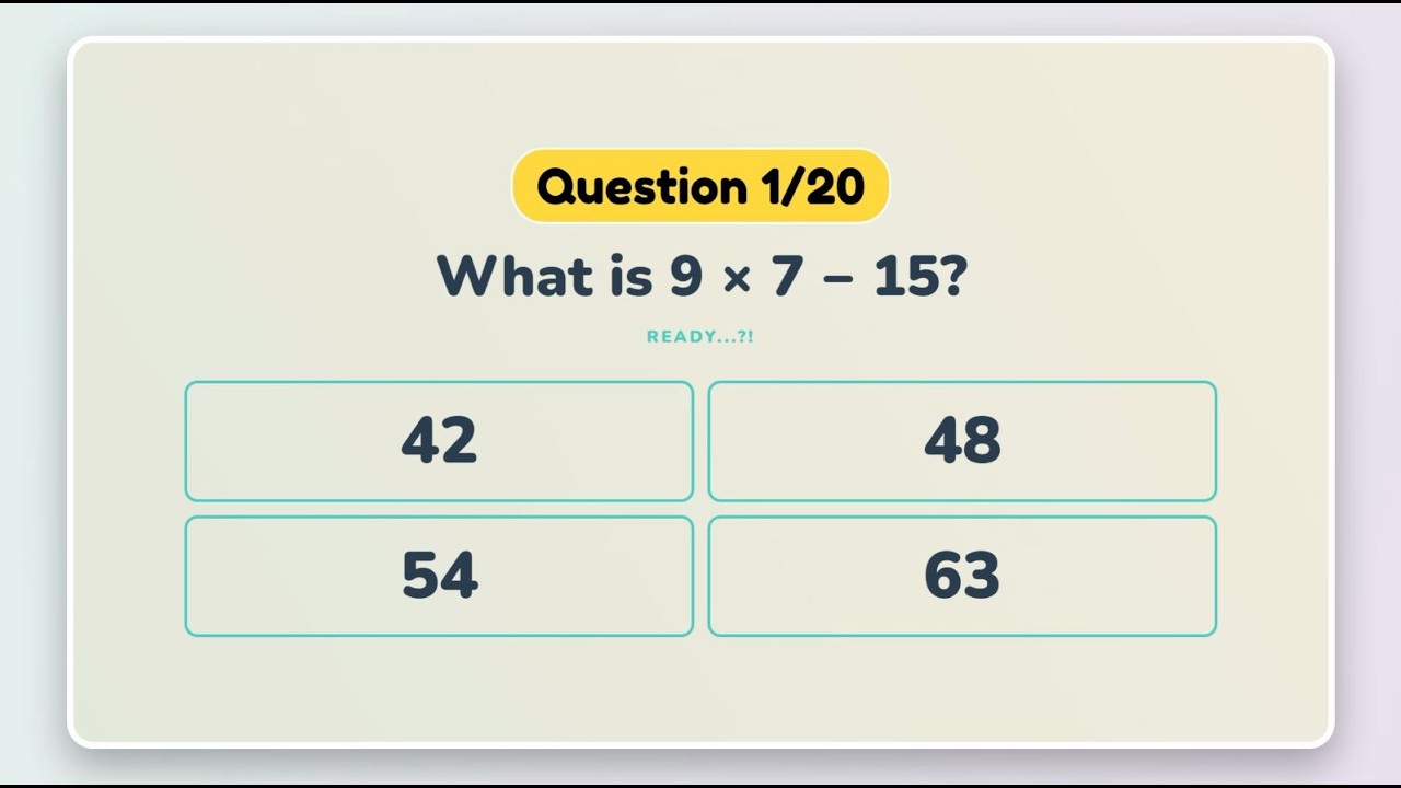 Math Brain Boost! 20 Questions from Easy to Tricky | Basic Math Quiz