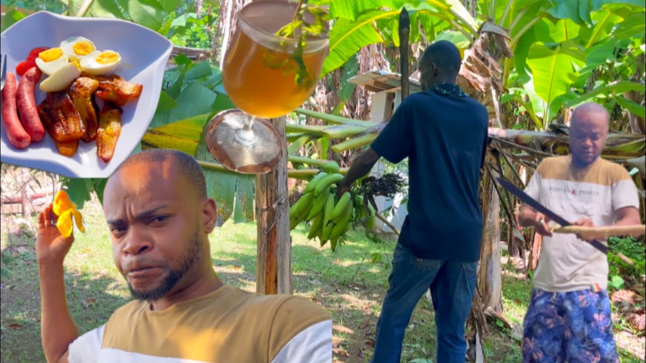 Eating Breakfast From The Bush & The Farm || Cutting Stick For a Rake Yard Man Style