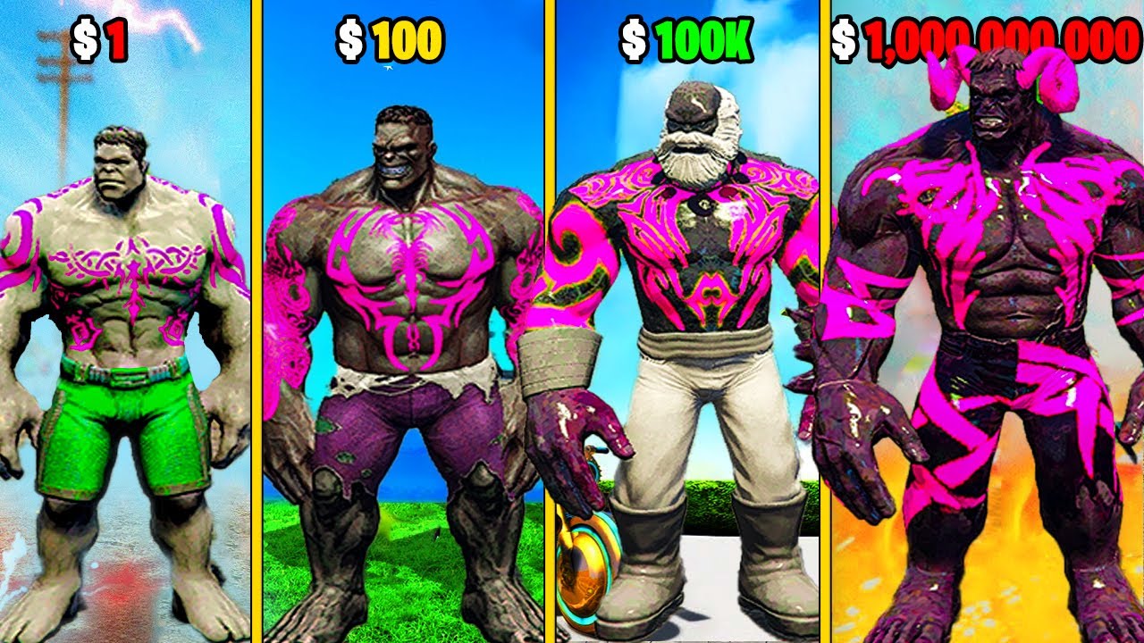 $1 GOD BLACK HULK SUIT to $1,000,000,000 HULK SUIT in GTA 5!!