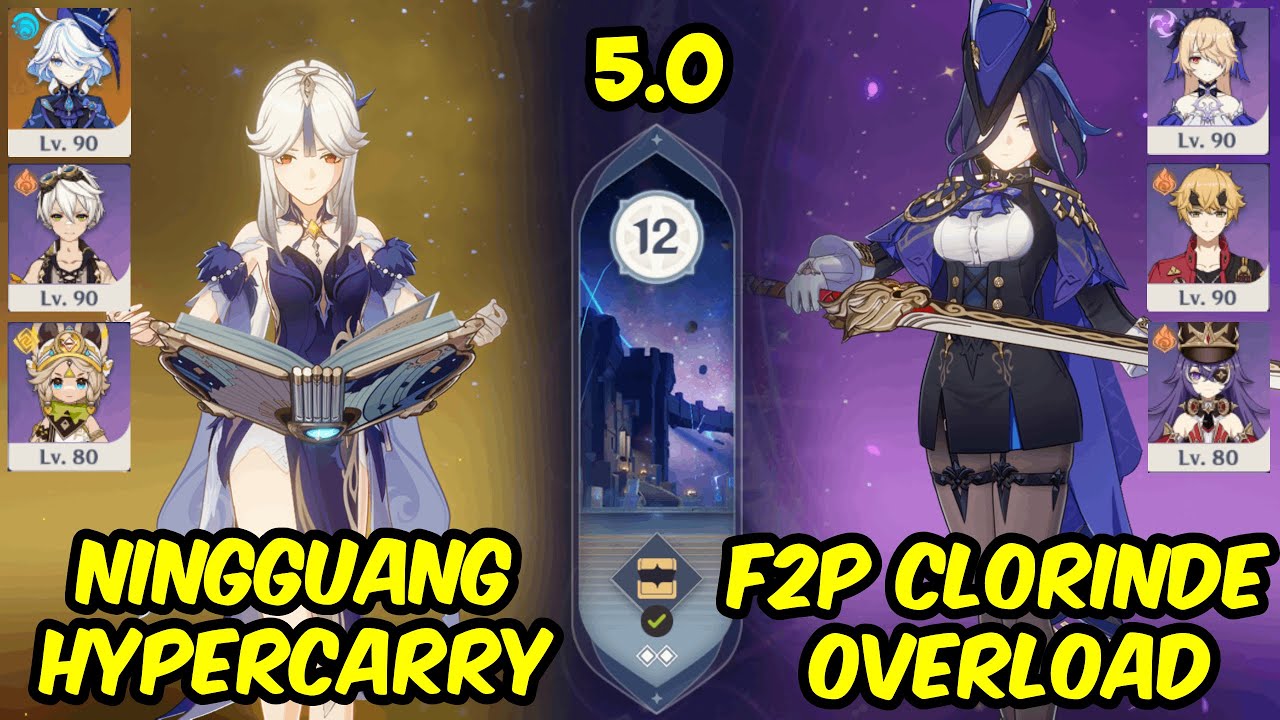 c6 Ningguang Hypercarry and c0 Clorinde Overload- Genshin Impact Spiral Abyss 5.0 Floor 12