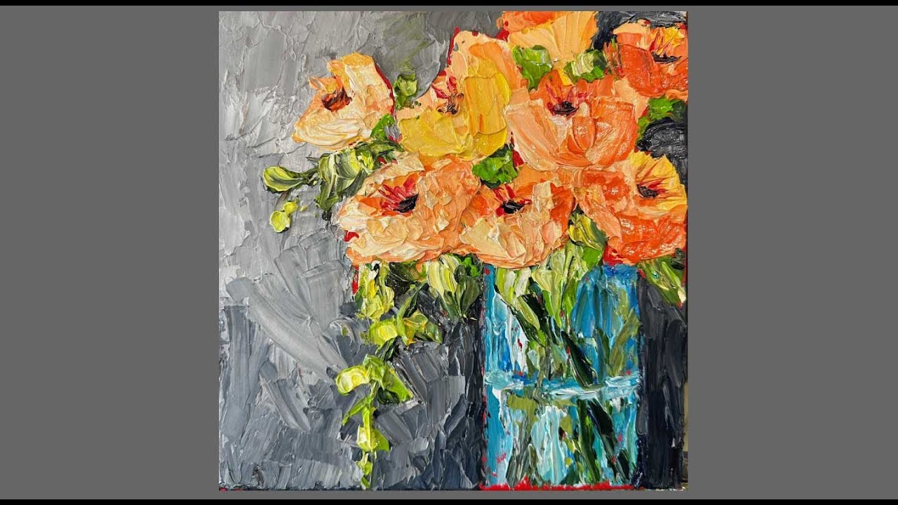 Acrylic palette knife painting techniques orange flowers