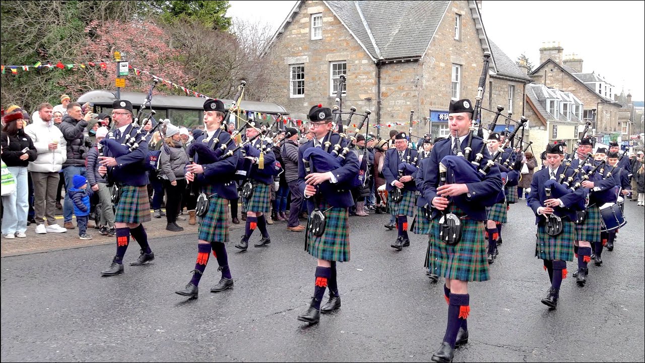Scotland the Brave by Vale of Atholl Pipe Band as they march off at Pitlochry New Year 2025