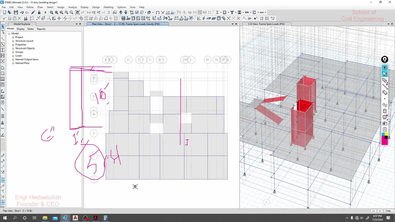 21. CSI ETABS v22 2024: 15-Story Building Design in ETABS - Assign Load Gravity Loads on Strcuture