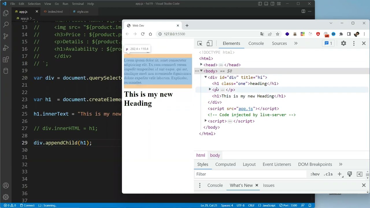JAVASCRIPT Create New Element In DOM - Part 19