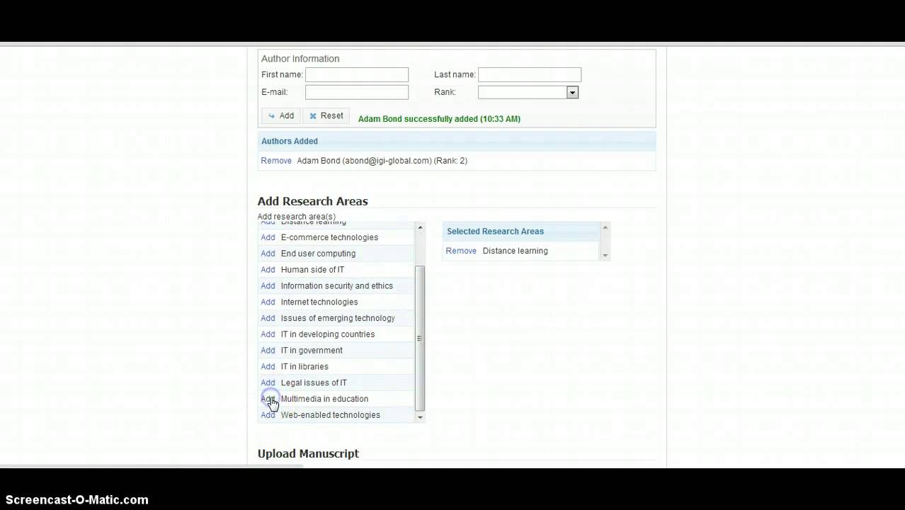 Journal Online Submission System (JOSS) Step 1: Uploading a Manuscript Submission