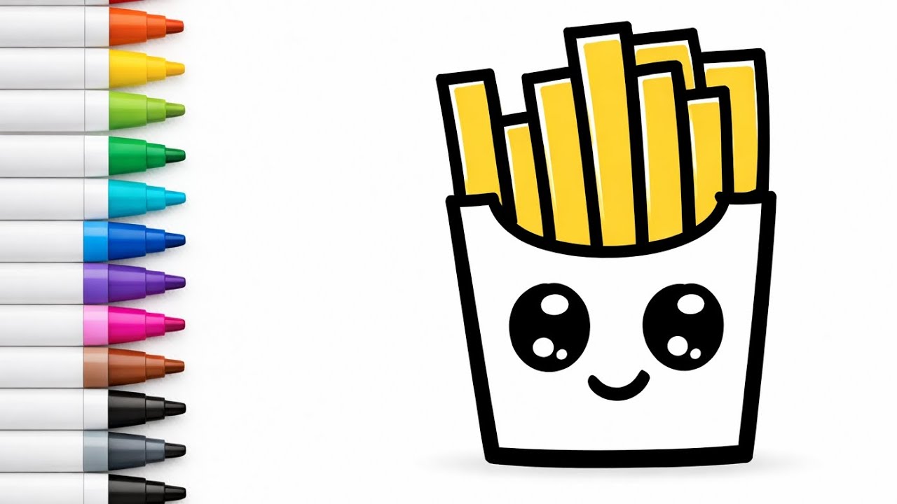 French Fries Drawing with Colouring & 7 Other Easy Drawings for Kids