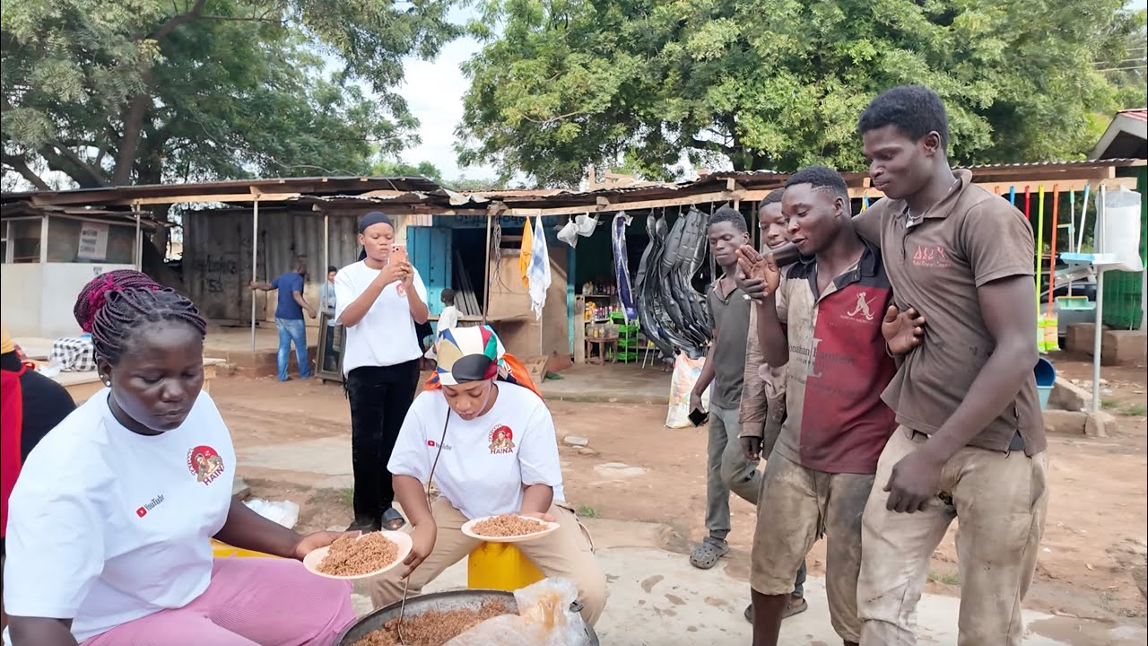 A Day at the Mechanic Shop || COOKING and Sharing FREE FOOD and Smiles with Ghana's AUTO-WORKERS