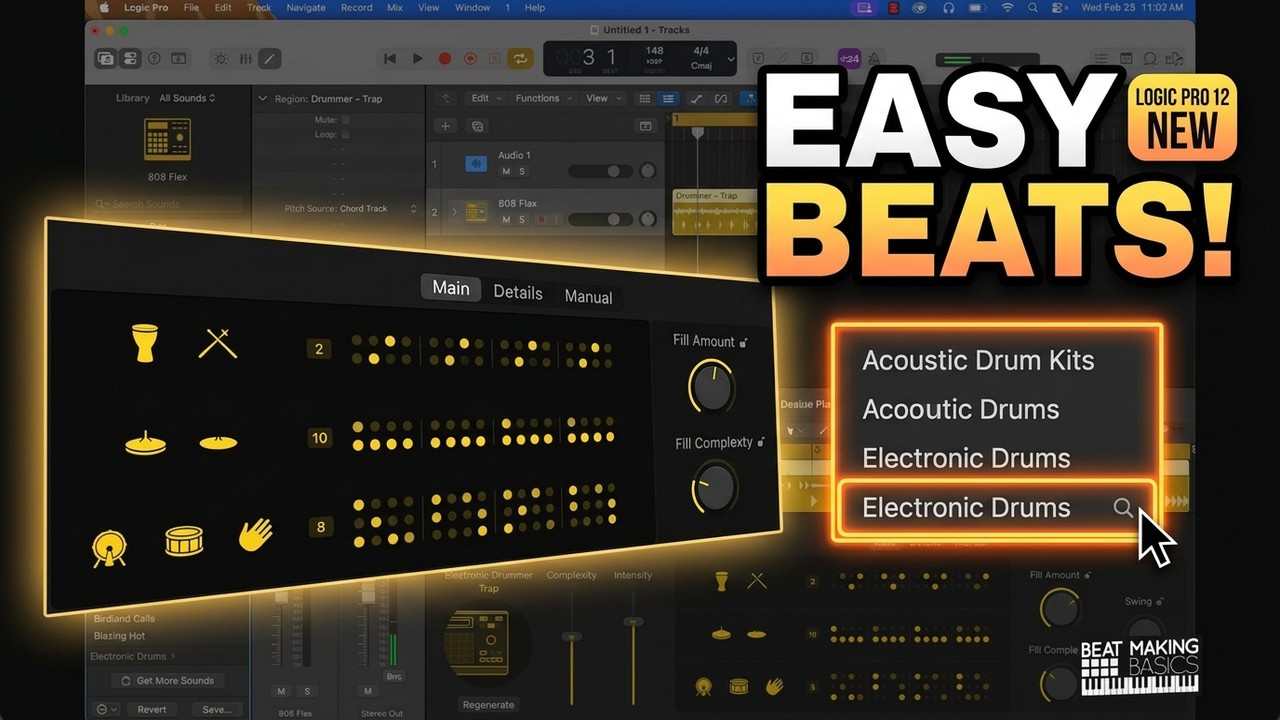 Обновление Logic Pro 12 — новый пакет Session Player «Электронные ударные» | Основы создания битов