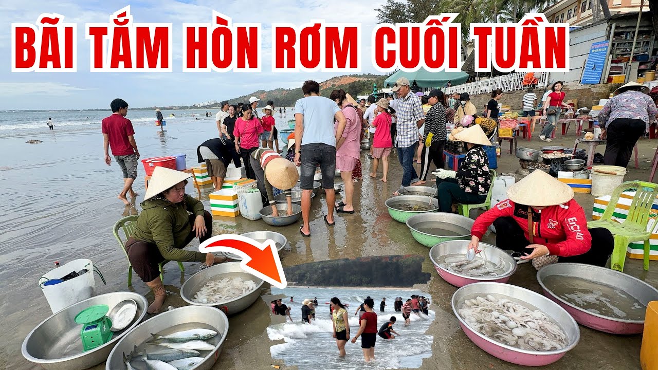 🌊 BÃI TẮM HÒN RƠM MŨI NÉ PHAN THIẾT | Khách du lịch  Đông Vui Nhộn Nhịp, Biển Đẹp, Hải Sản Tươi Ngon