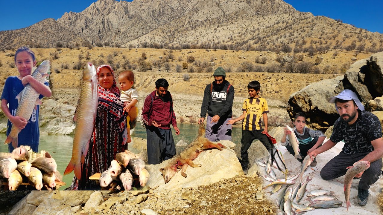 Fishing for survival🎣; a nomadic family's adventure on a mountain river🌊