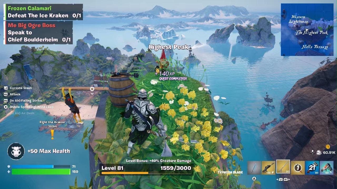 Kraken Boss Fight (Fortnite) Questline Playthrough (Part 14) Reach Highest Peak & Shrine of Dolphin