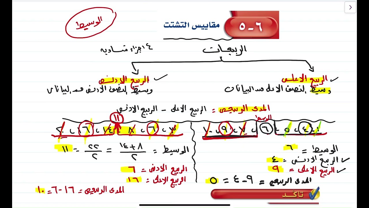 مقاييس التشتت للصف الثاني المتوسط (الفصل الدراسي الثاني)
