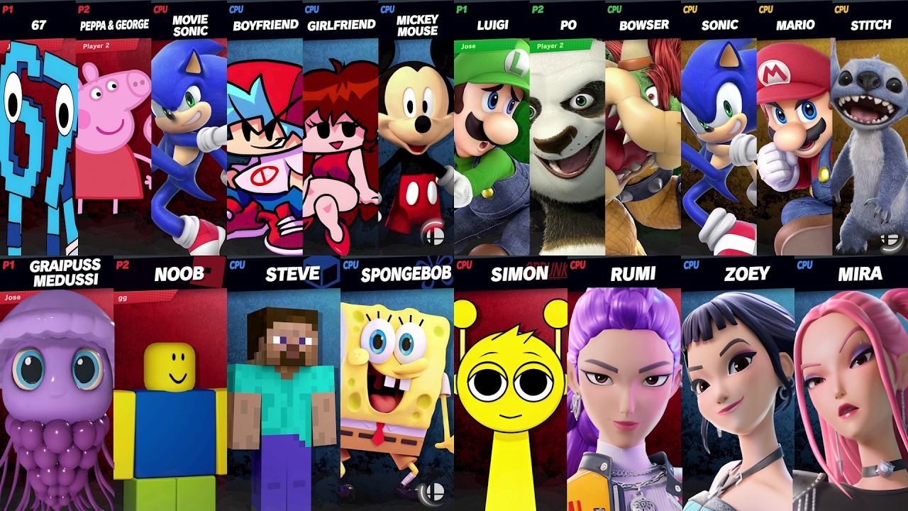 Sonic vs Mario vs Peppa vs Roblox vs Minecraft vs Fortnite vs Brainrot | Super Smash Bros Ultimate
