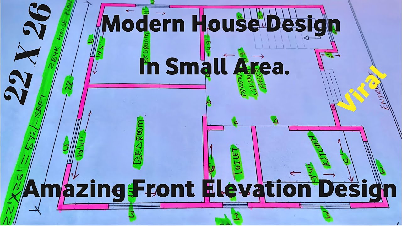 Modern Small House Design || 22 X 26 Viral House Plans || 2 Bedroom ghar ka nakaha || 22*26 || 