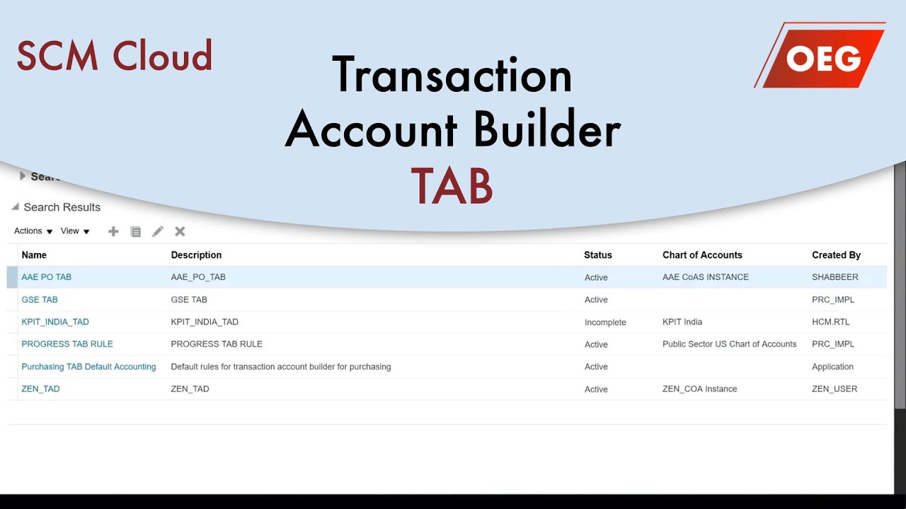 Oracle Fusion SCM - Transaction Account Builder (TAB)
