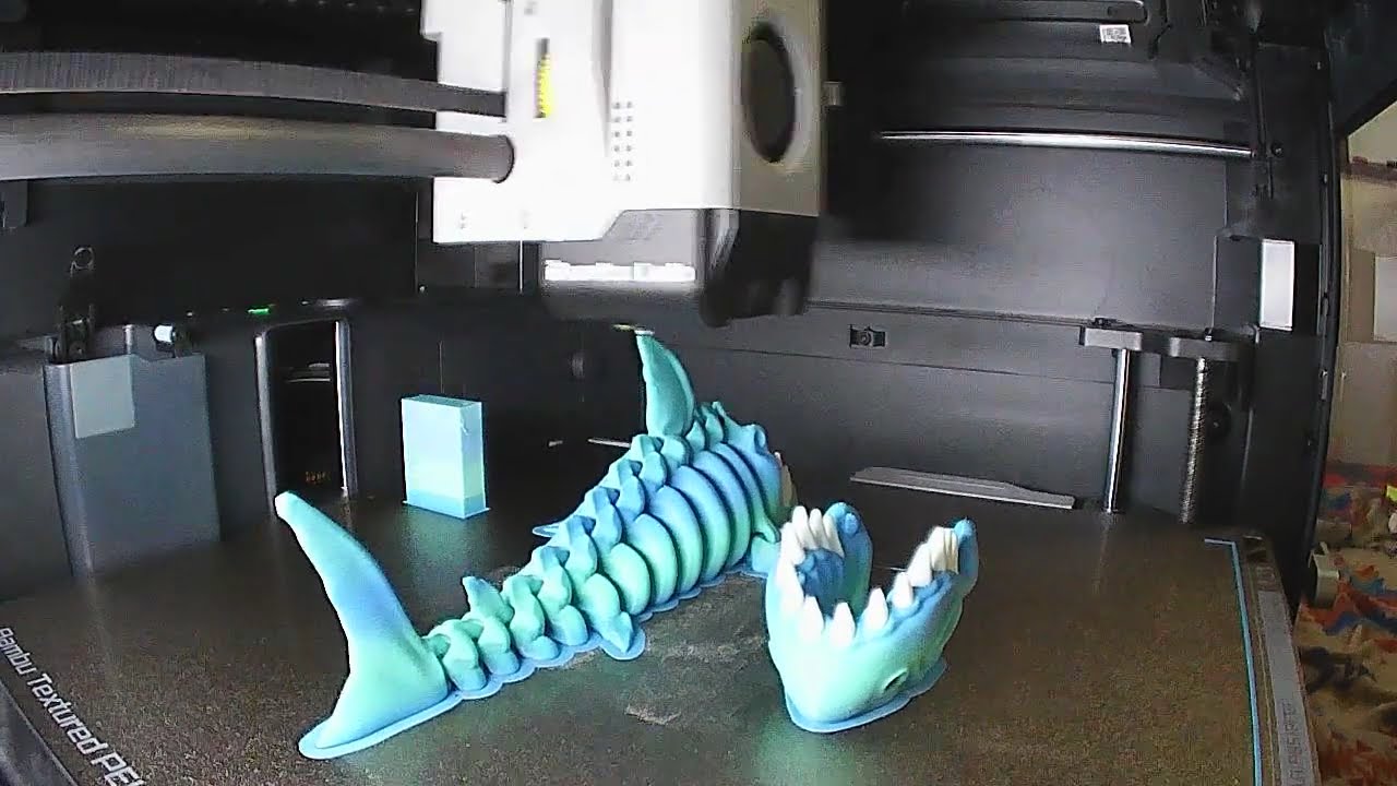 3D Print Timelapse - Bambu Lab P1S - Flexi Factory Skeleton shark in 24 seconds