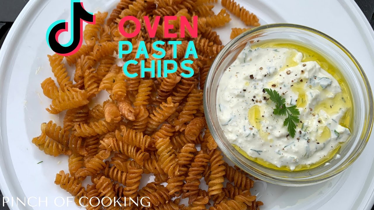 [CC] Tiktok Pasta Chips Baked in Oven - w/ Herb Feta Cheese Dip