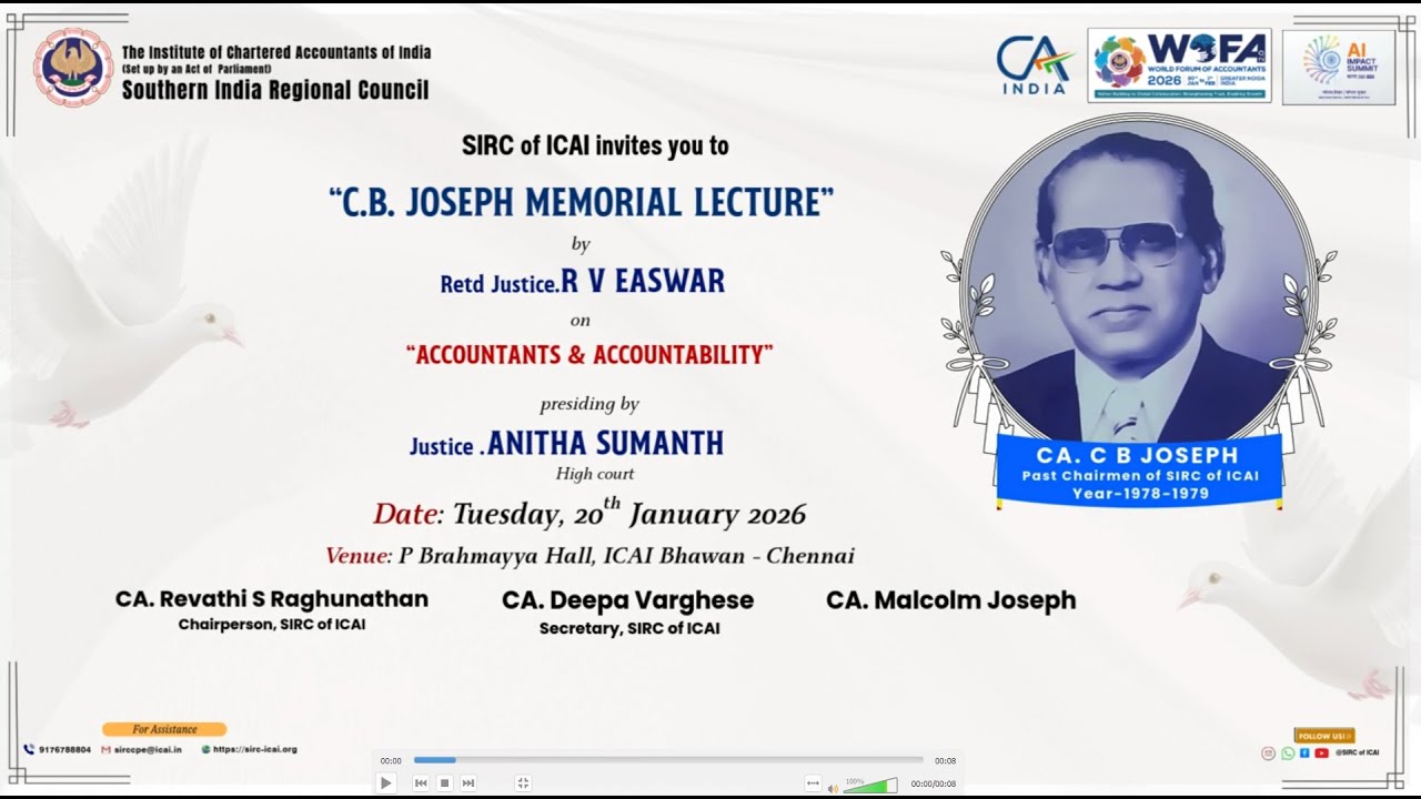 C.B. JOSEPH MEMORIAL LECTURE | 20th Jan 2026 | SIRC of ICAI