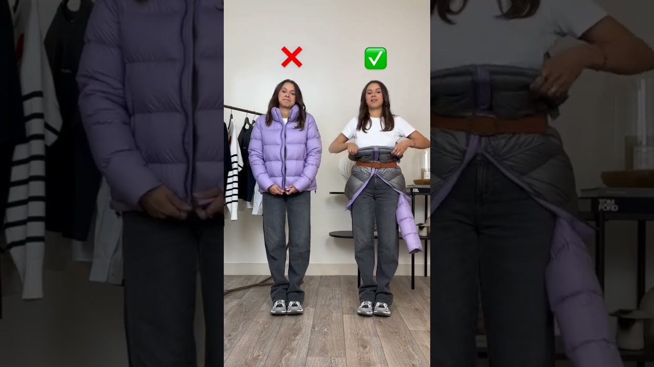 😱💥 Best Trick To Make Cropped Jacket From Puffer Jacket With A Belt #shorts
