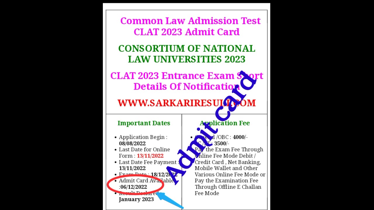 Common Law Admission Test CLAT 2023 Admit Card #latestupdate #todaynews #admit_card_2022 #short