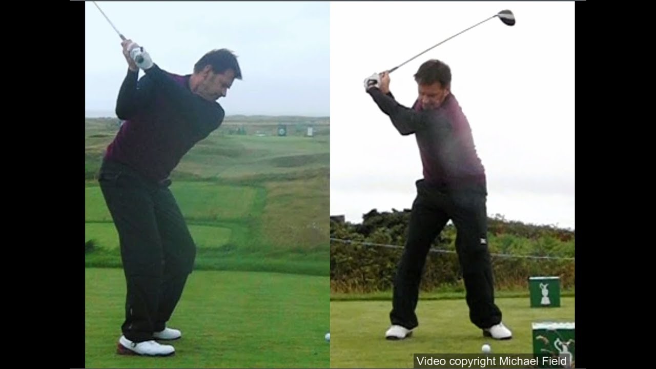 Nick Faldo golf swing - Driver (down-the-line & face-on views), July 2017