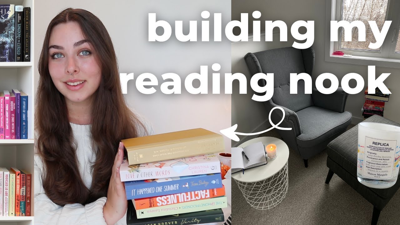 building a reading nook + cozy reading corner DIY makeover & setting up my bookshelf! 📚