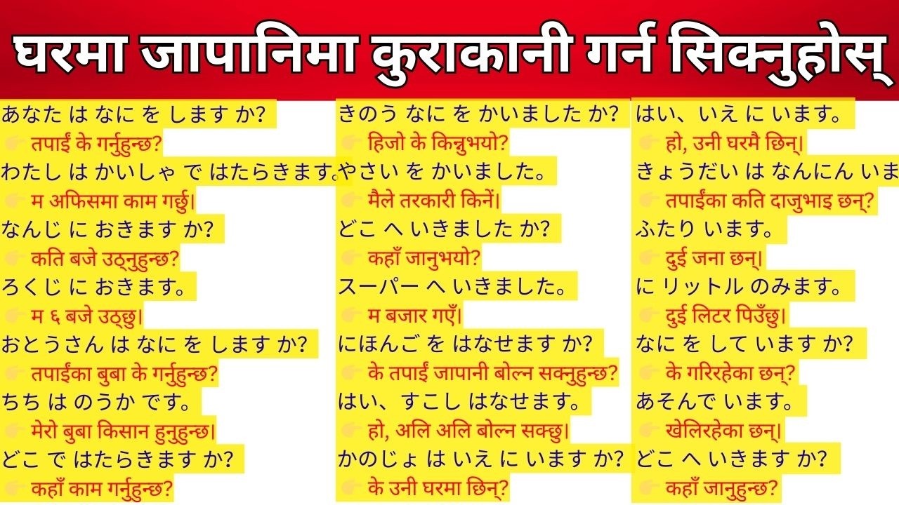 200 Daily Use Japanese Questions and Answers | Spoken Japanese for Beginners | जापानी सजिलै सिकैं