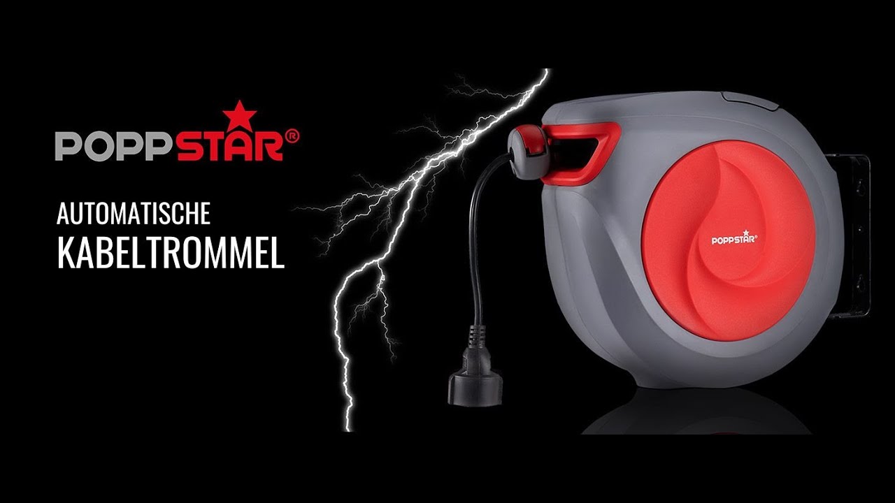 Poppstar - Kabeltrommel selbstaufrollend f&uuml;r Wand- & Deckenmontage (2500W, IP20)