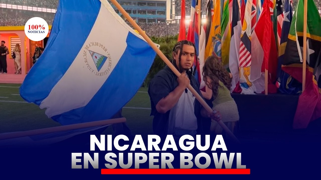 Nicaragüense ondea bandera de Nicaragua en Super Bowl