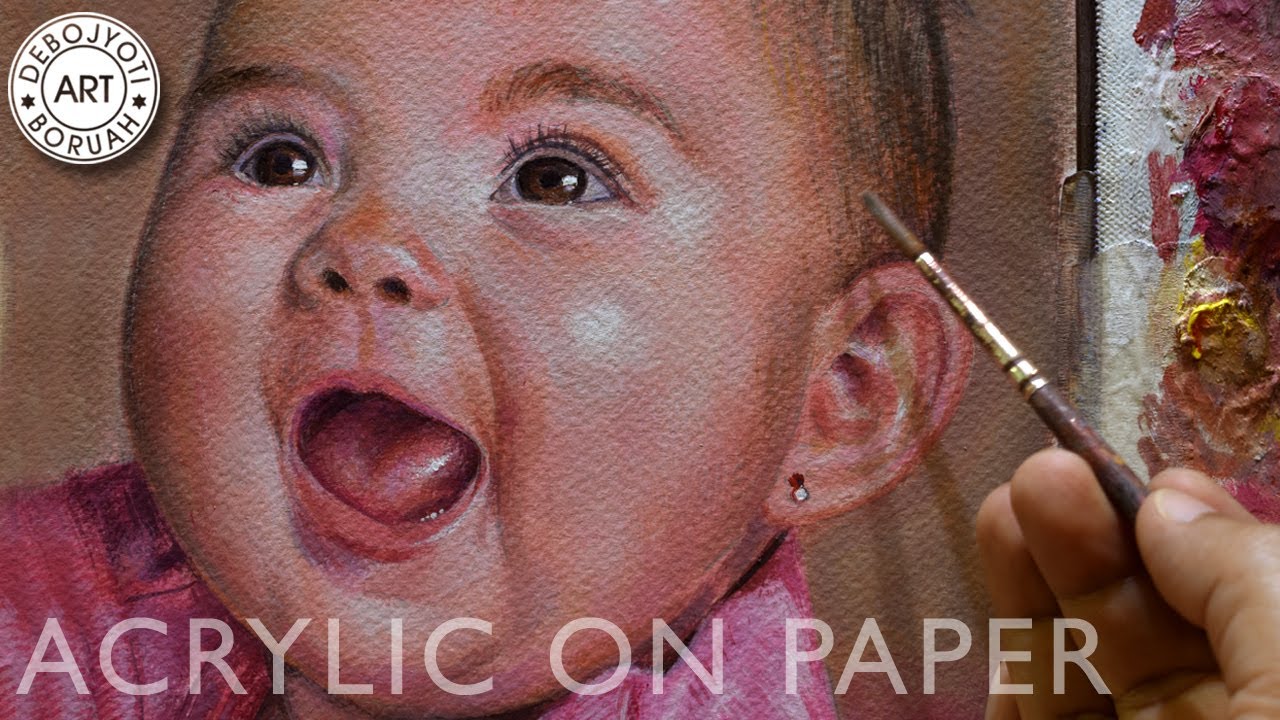 How to Paint Realistic Baby Portrait in Acrylic | Step By Step Tutorial by Debojyoti Boruah