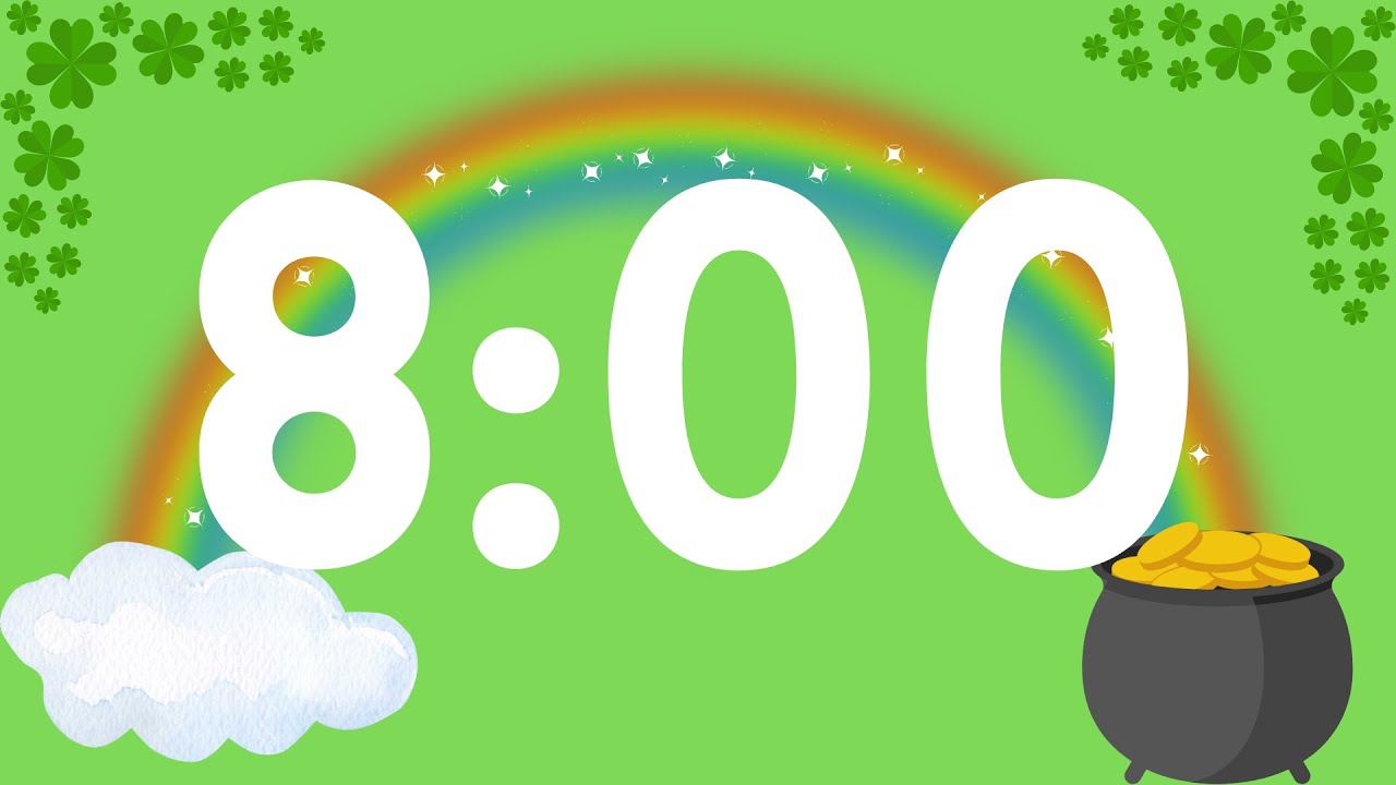 Saint Patrick's Day 8 Minute Timer | Classroom Timer | Rainbow Timer | Shamrock Countdown