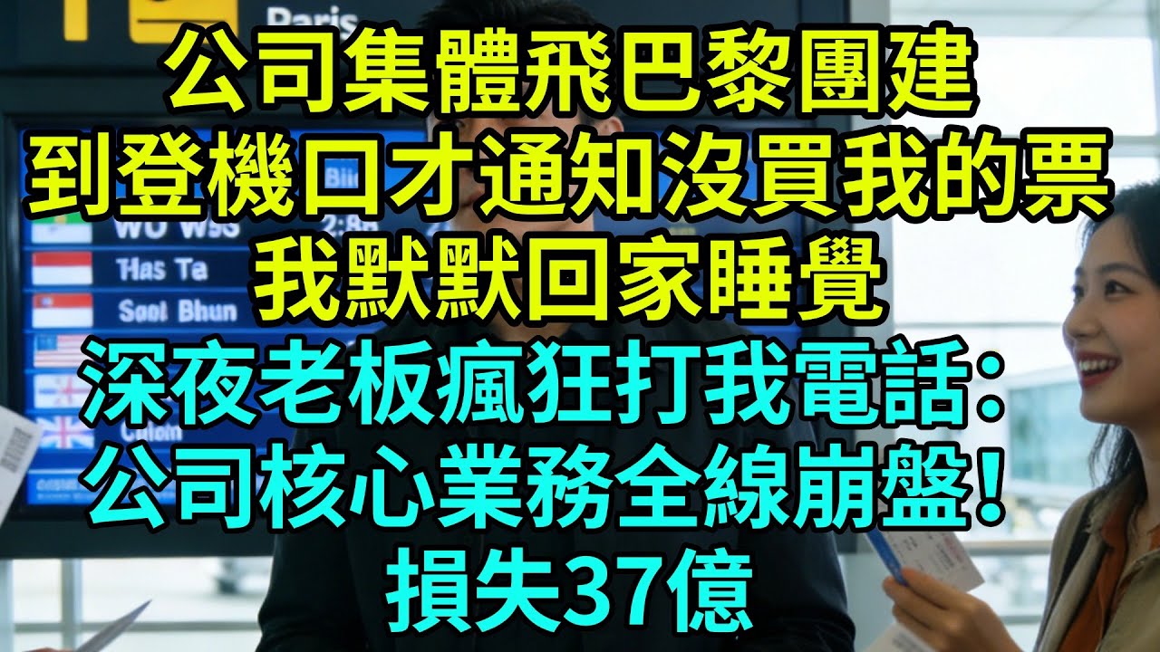 公司集體飛巴黎團建，到登機口才通知沒買我的票，我默默回家睡覺，深夜老板瘋狂打我電話：公司核心業務全線崩盤！損失37億【奇聞秘事】#奇聞#秘事#故事 #职场 #职场故事 #奖金