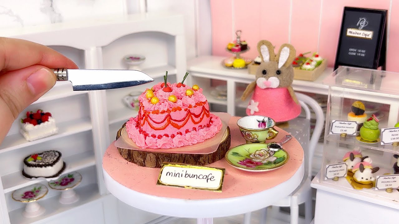Miniature pink buttercream heart cake 🎂❤️ ✨mini food cooking asmr ✨ minibuncafe