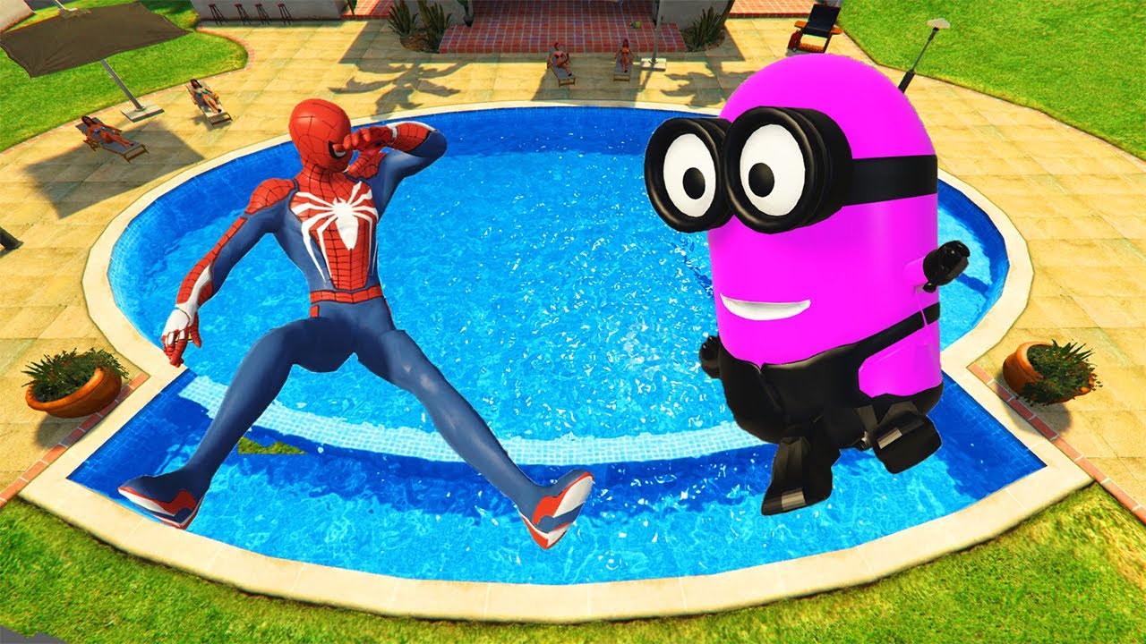 Spiderman & Rainbow Minion Team Pool Parkour in GTA 5 (Compilation) 2