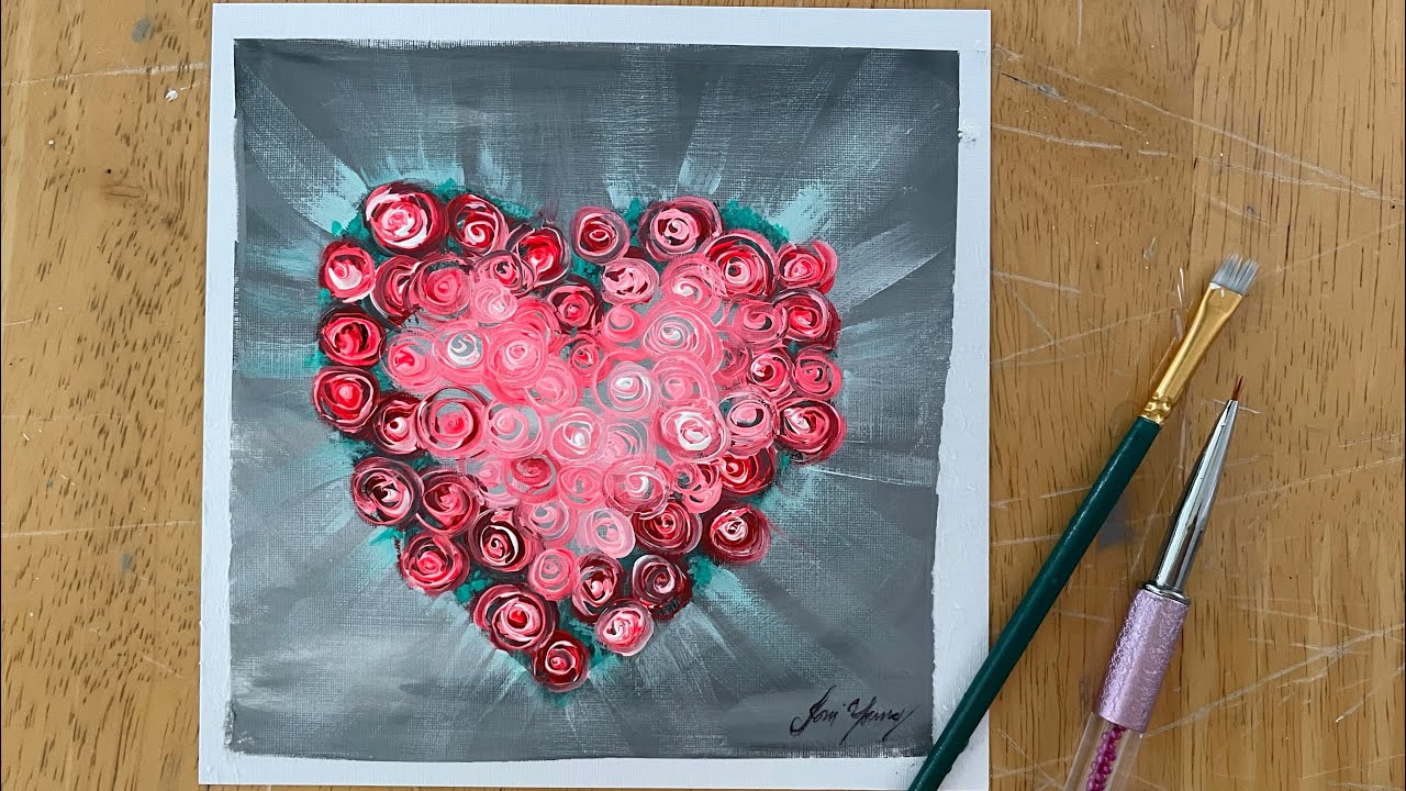 Как нарисовать «Сердце, полное роз» #искусство #акриловаяживопись #розы #сердце