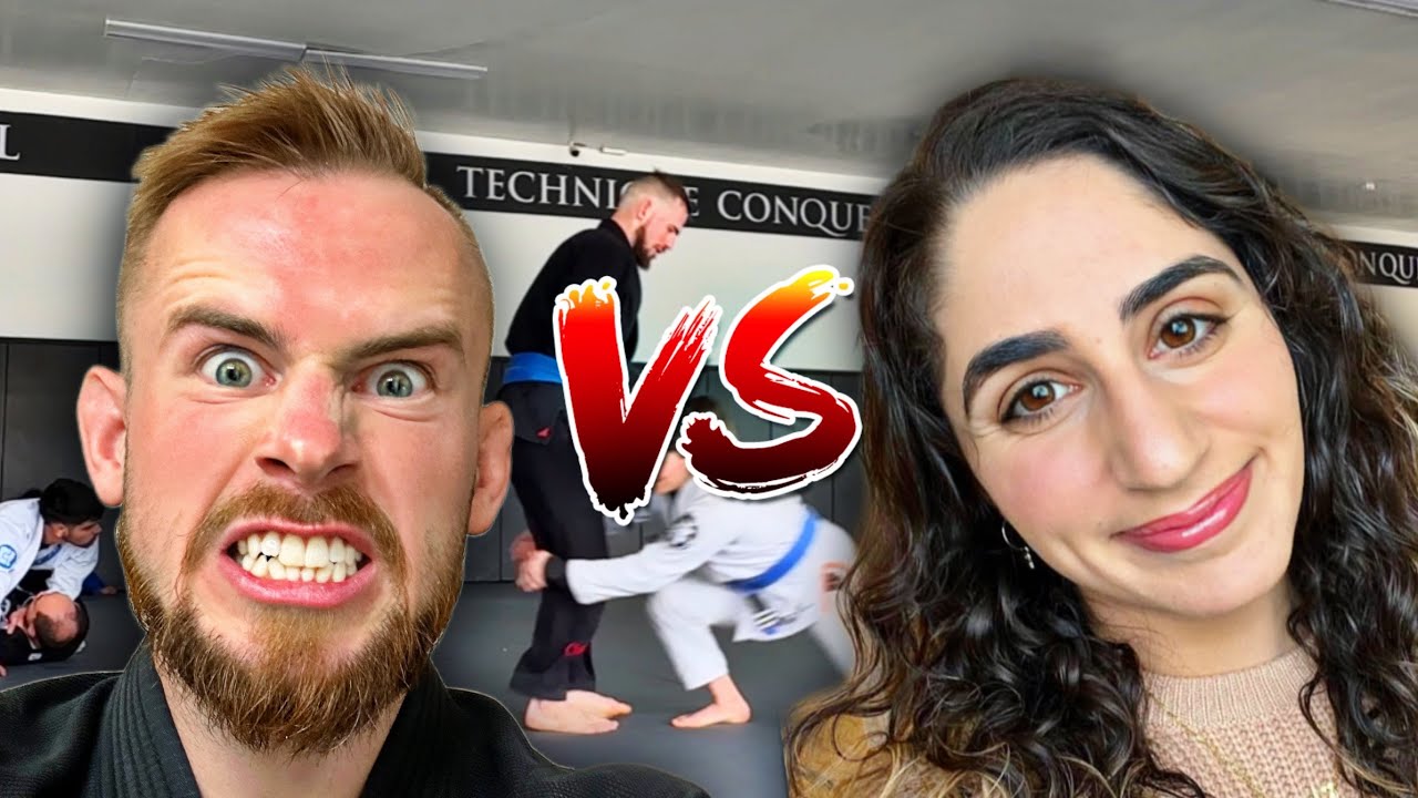 Female blue belt competitor vs. male blue belt (BJJ rolling commentary)
