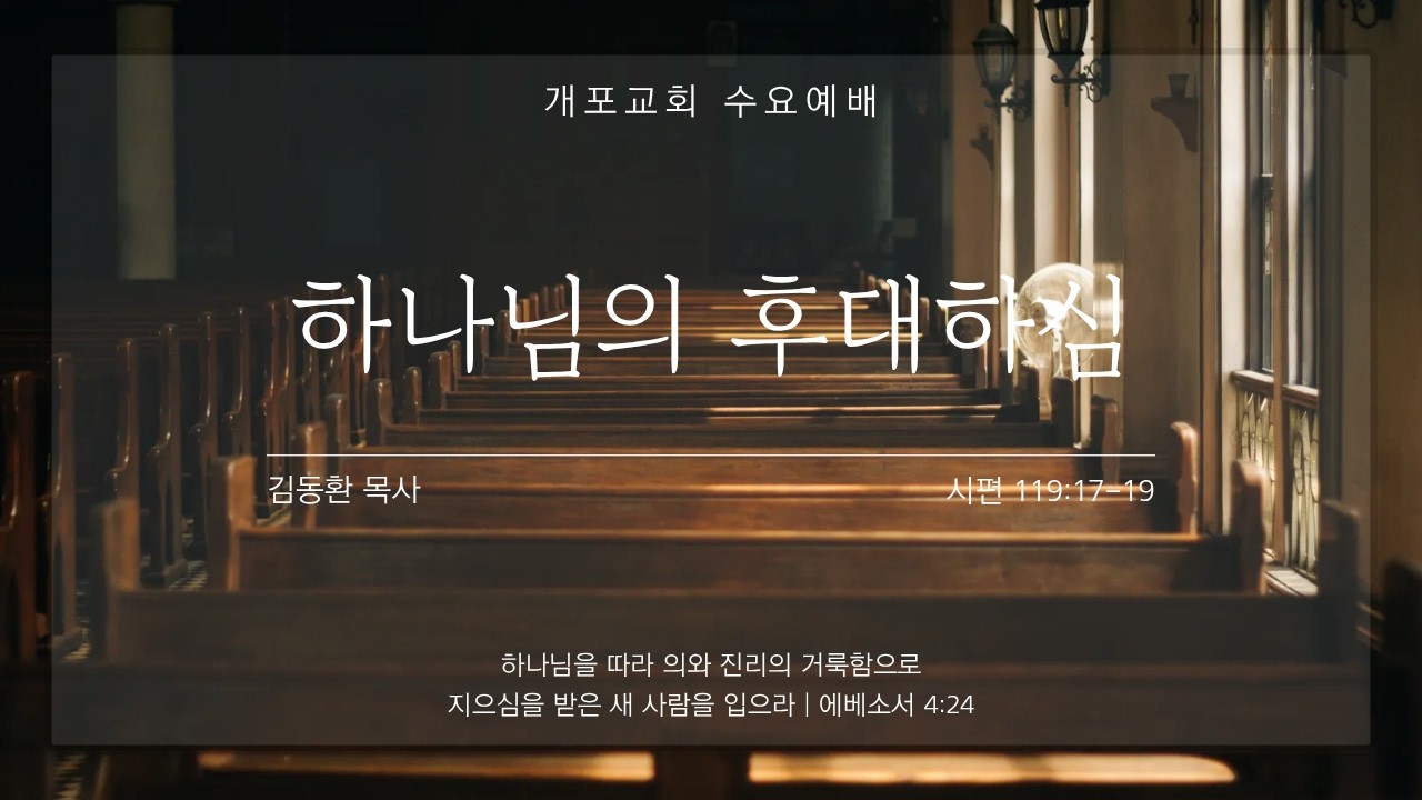 [개포교회 수요설교] 2026.2.11 | 하나님의 후대하심 | 김동환 목사 | 시편 119:17-19