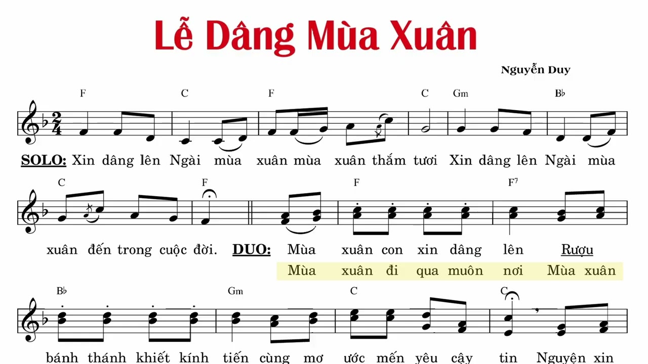 Lễ Dâng Mùa Xuân - Nguyễn Duy (Bè chính, tone Eb)