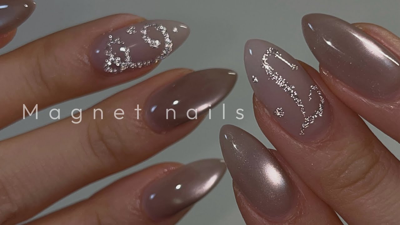 반사 이니셜 자석 네일 ᝰ♡‍ magnet nails / 셀프드릴케어 / 셀프네일 / 연장네일