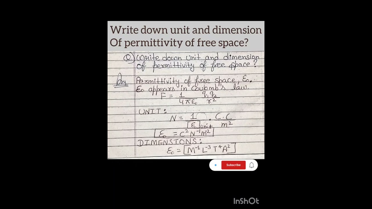 ✍🏻 write down unit and dimension of permittivity of free space?||class 12 || questions answer#shorts
