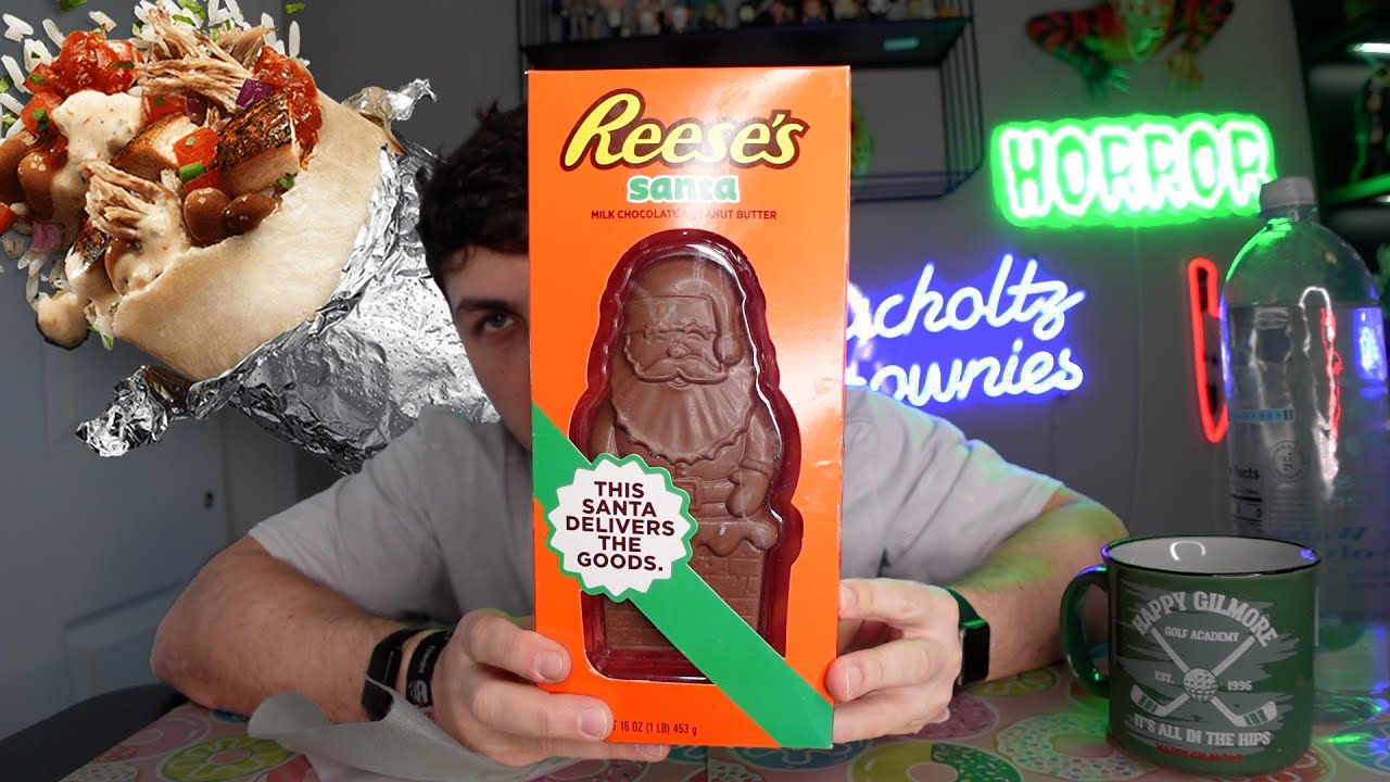 Giant 1 Pound Filled Reese's Santa, Giant Burrito & Epic Cheat Day! 🤤