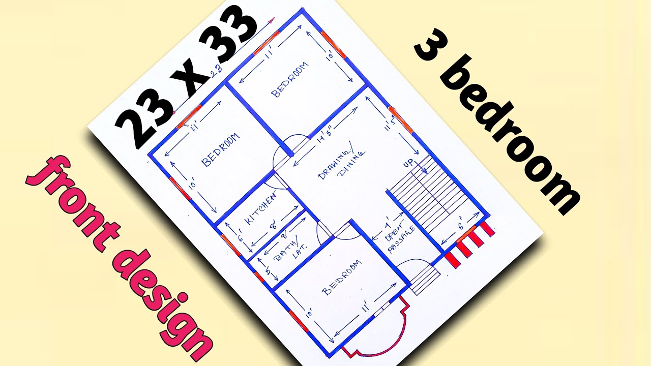 23x33 house front design east facing | 3 bhk house plan in 1000 sq ft