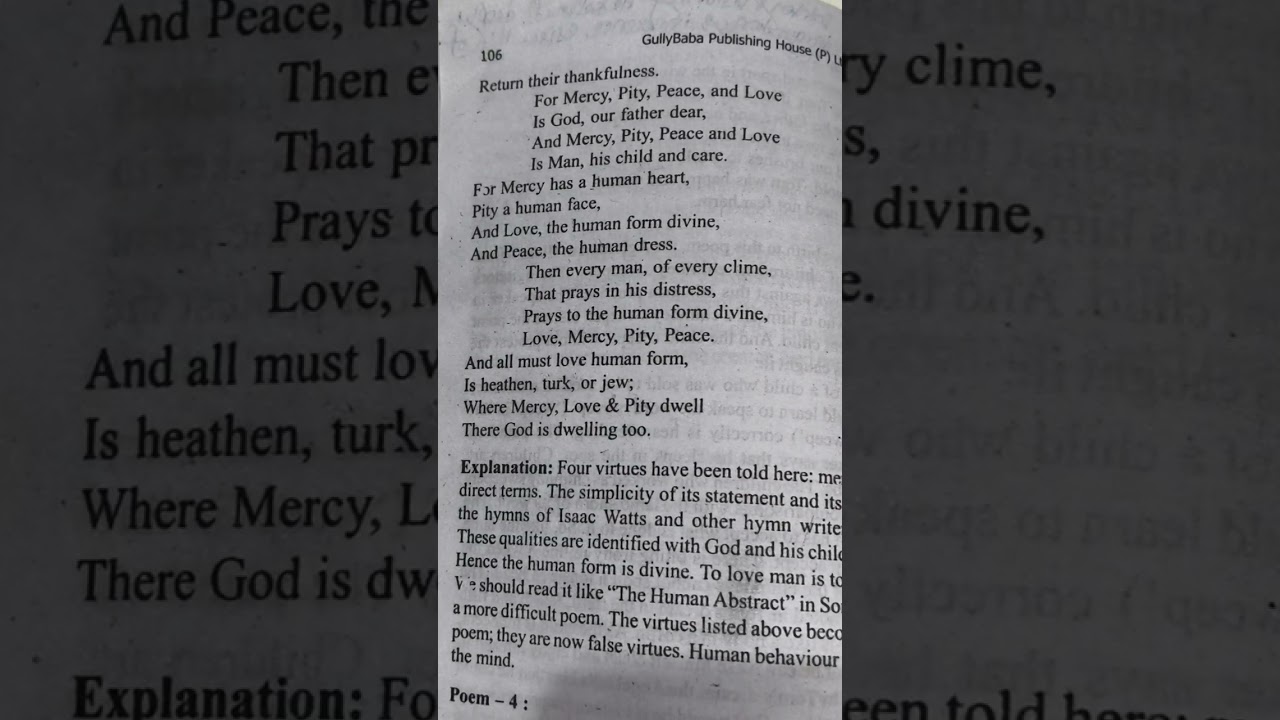 Poem 3 The Divine image by William Blake explanation line by line IGNOU Meg 1 MA British Poetry 