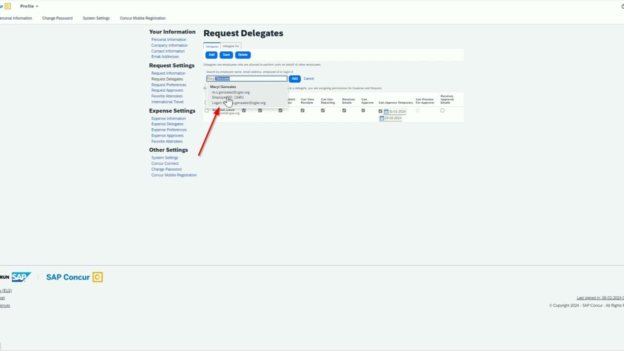 How to delegate in SAP Concur