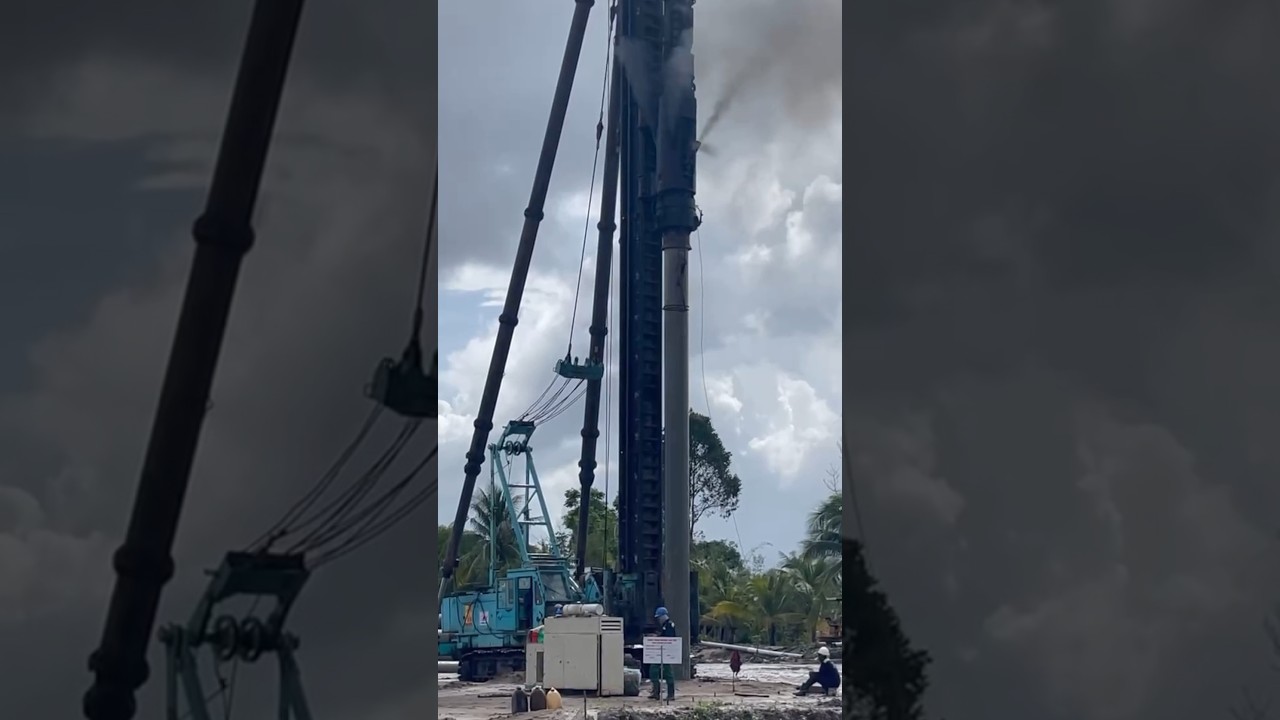 Concrete Spun Pile (part 16) Construction bridge using driving pile #shorts