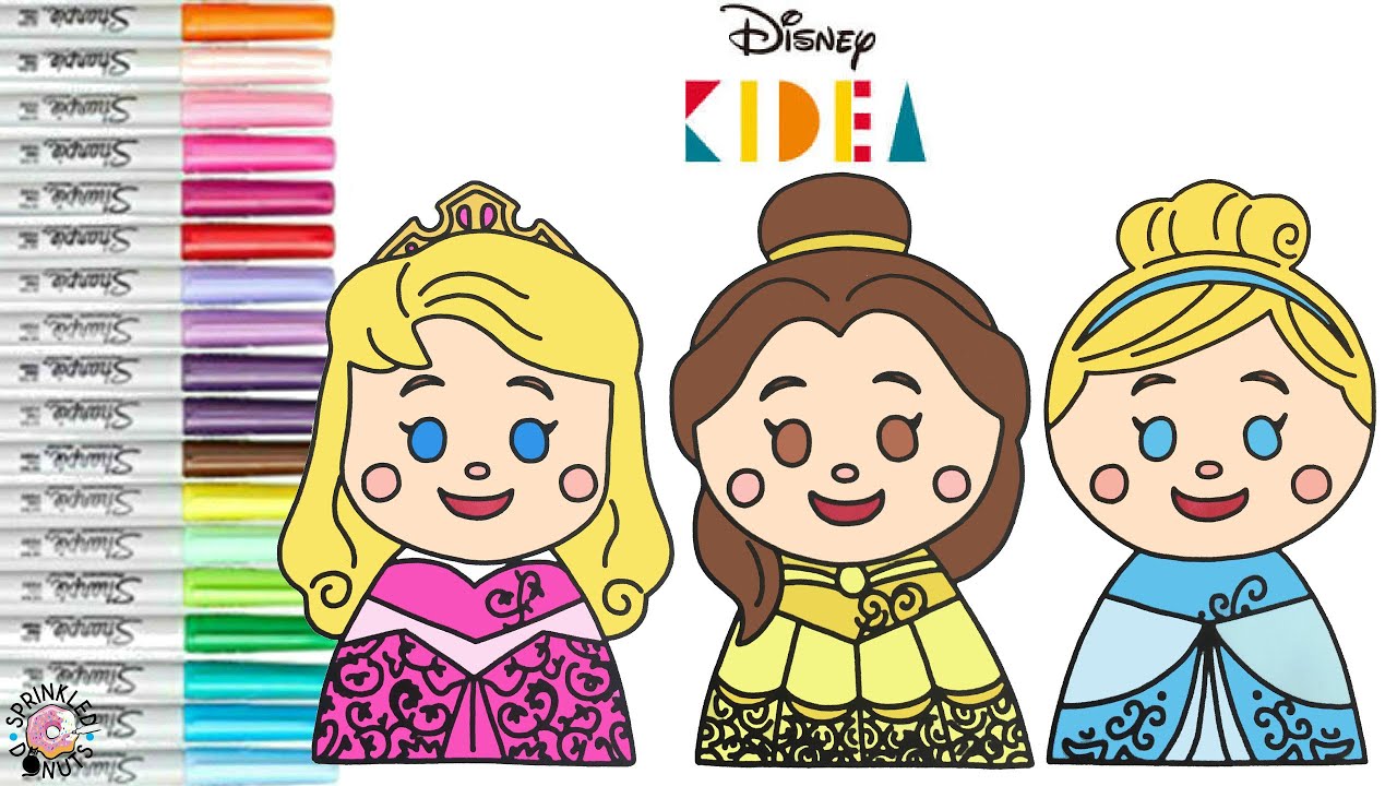 Disney Kidea Coloring Book Pages Disney Princess Aurora Belle and Cinderella Kawaii